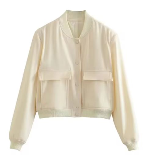 Veste Courte avec lèvent, Blouson Bombardier Blanc à Manches sulfpour Femme