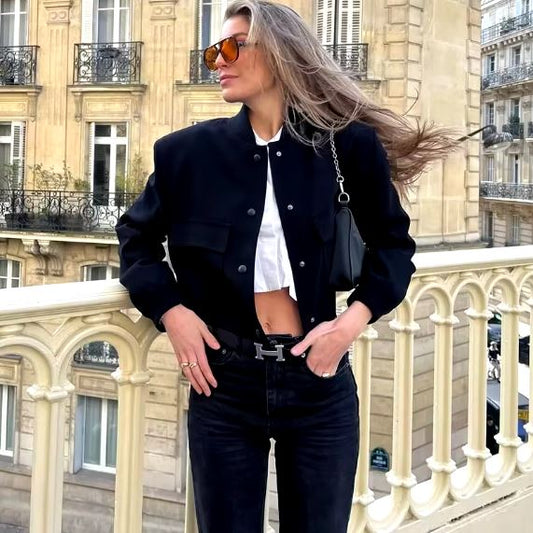 Veste Courte avec lèvent, Blouson Bombardier Blanc à Manches sulfpour Femme